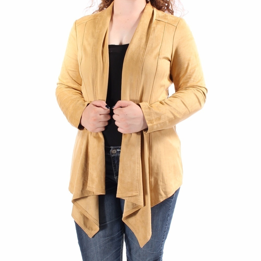 INC Gold Open Faux Suede Cardigan Top